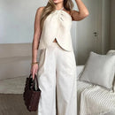 Conjunto Top com Amarração no Pescoço e Calça Pantalona Fellinne