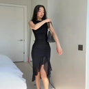 Vestido Tubo  com Fenda Plissada Carolina