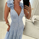 Vestido Longo Manga Pétala Costas Nuas Fellinne