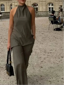 Conjunto Gola Alta sem Mangas e Calça Jessy