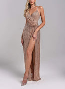 Vestido Longo Metalizado Fenda Frontal Thais