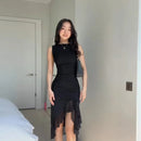 Vestido Tubo  com Fenda Plissada Carolina