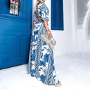 Vestido Estampa Oriental Com Decote Safira