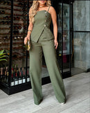 Conjunto Blusa com Botoes e Calça em Alfaiataria Jordania